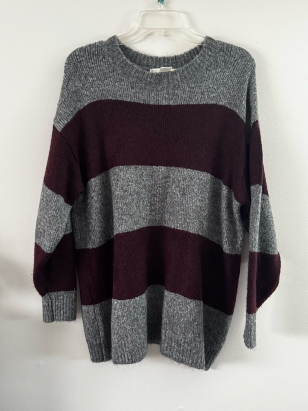 H&M Striped Knit Crewneck Sweater - Grey & Burgundy